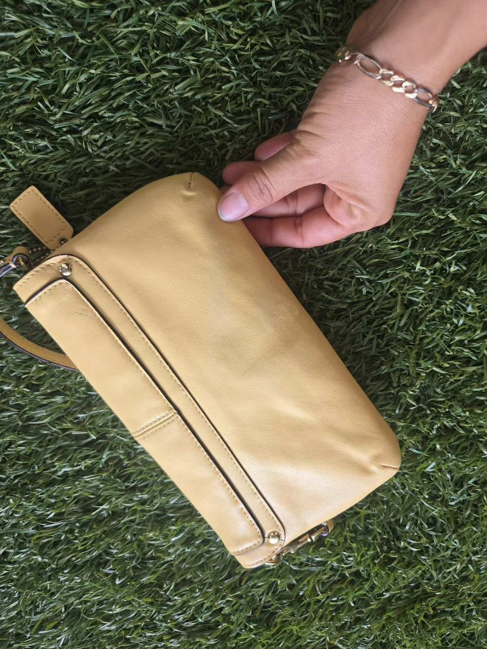 Coach Kristin Yellow Leather Convertible Wristlet / Mini Bag. Hi, sorry I couldn